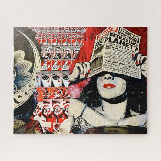 Grunge Street Art einer Frau, die eine Zeitung häl Puzzle (Horizontal)