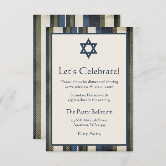 Grunge Stripes Bar Mitzvah Empfang Einladung (Vorne/Hinten)