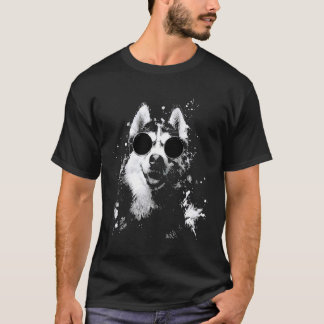 Grunge Style Hipster Siberian Husky Hund mit Sonne T-Shirt