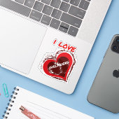 Grunge Style I Love My Girlfriend Heart Design Aufkleber (Laptop mit iPhone)