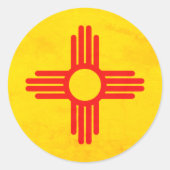 Grunge Style New Mexico State Flag Zia Sun Runder Aufkleber (Vorderseite)