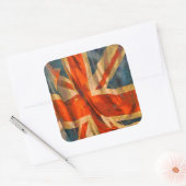 Grunge Style Union Jack British Flag Waving Quadratischer Aufkleber (Umschlag)