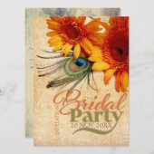 Grunge Summer Peacock feather Brautparty laden Einladung (Vorne/Hinten)