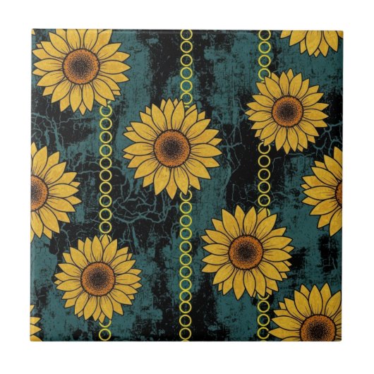 Grunge Sunflower & Chain Stripe Fliese (Vorderseite)