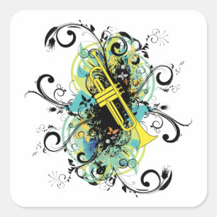 Grunge Swirl Trumpet Quadratischer Aufkleber