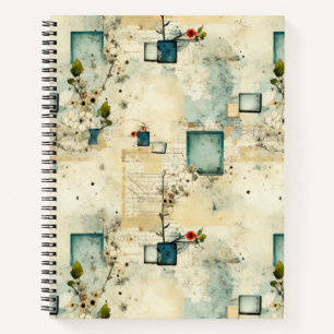 Grunge Teal Botanischer Rahmen Pergament Scrapbook Notizblock