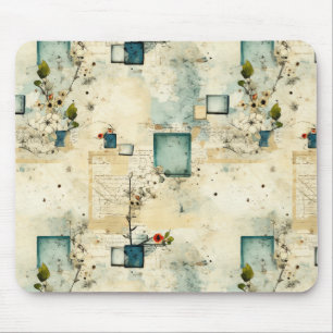 Grunge Teal Botanischer Rahmen Pergamentschabbbuch Mousepad