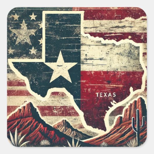 Grunge Texas Quadratischer Aufkleber (Vorderseite)