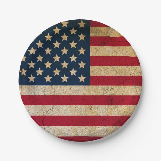Grunge Texture Vintag USA Flag Unabhängigkeitstag Pappteller (Vorderseite)