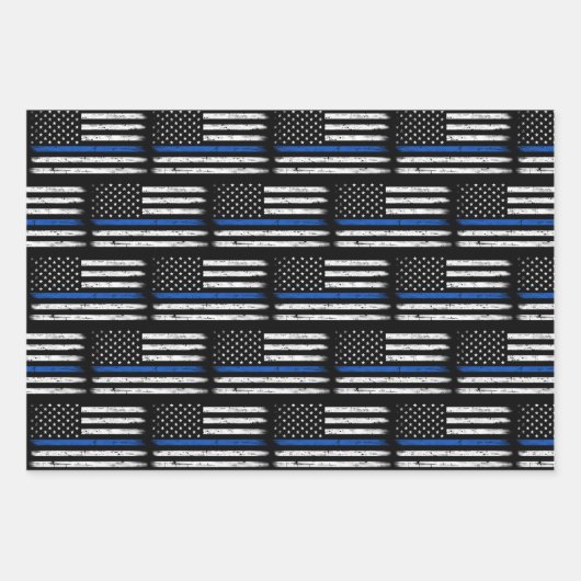 Grunge Thin Blue Line Polizeibeamter - Zurückstell Geschenkpapier Set (Vorderseite 3)