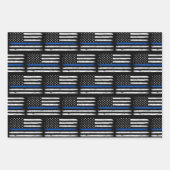 Grunge Thin Blue Line Polizeibeamter - Zurückstell Geschenkpapier Set (Vorderseite 2)
