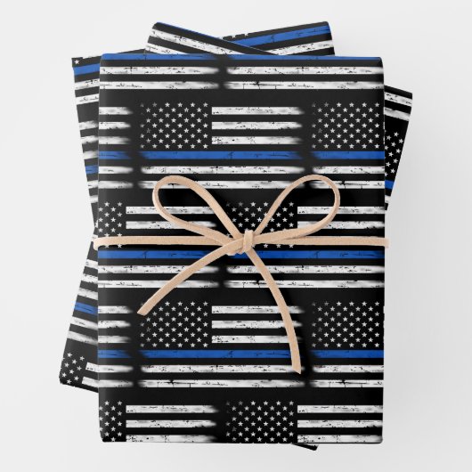 Grunge Thin Blue Line Polizeibeamter - Zurückstell Geschenkpapier Set (Beispiel)