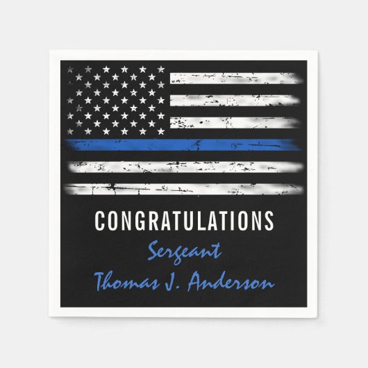 Grunge Thin Blue Line Polizeibeamter - Zurückstell Serviette (Vorderseite)