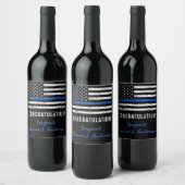 Grunge Thin Blue Line Polizeibeamter - Zurückstell Weinetikett (Flaschen)