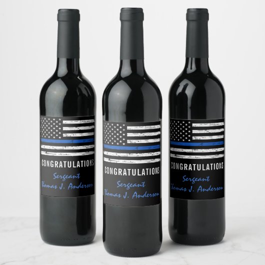 Grunge Thin Blue Line Polizeibeamter - Zurückstell Weinetikett (Flaschen)