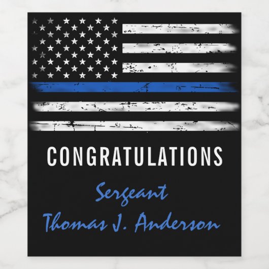 Grunge Thin Blue Line Polizeibeamter - Zurückstell Weinetikett (Einzelnes Label)