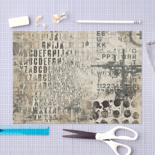 Grunge Tissue Paper with Letters and Numbers Seidenpapier (Handwerk)