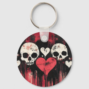 Grunge-Totenkopf und Herzen - Fette rote und schwa Schlüsselanhänger