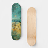 Grunge Türkis und Imitate Gold Glitzer Sparkor Skateboard (Vorderseite)