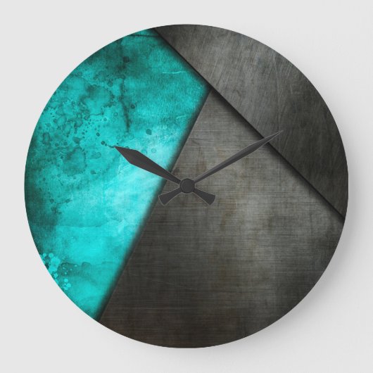 Grunge Turquoise Metal Round Clock Große Wanduhr (Vorderseite)