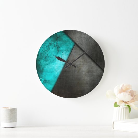 Grunge Turquoise Metal Round Clock Große Wanduhr (Zuhause)