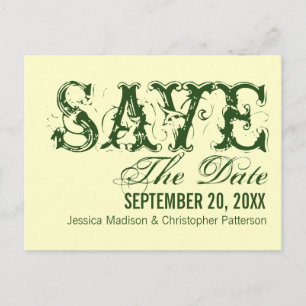Grunge Typografie Save the Date Postkarte, grün Ankündigungspostkarte