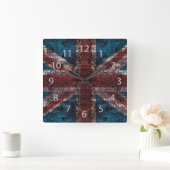Grunge Union Jack auf Backstein Quadratische Wanduhr (Zuhause)