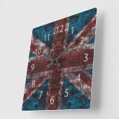 Grunge Union Jack auf Backstein Quadratische Wanduhr (Winkel)