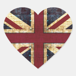 Grunge Union Jack - Klassik - Vintage Optik Herz-Aufkleber