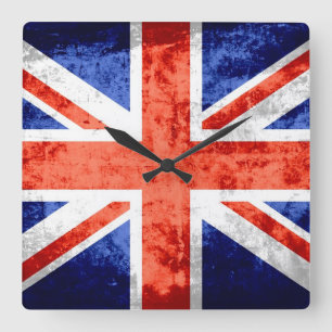 Grunge United Kingdom Flag 6 Quadratische Wanduhr