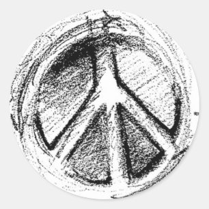Grunge Urban Peace Sign Sketch in Weiß Runder Aufkleber