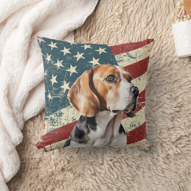 Grunge USA Flag Beagle Hound Dog Kissen (Decke)