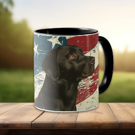 Grunge USA Flag Black Labrador Retriever Dog Tasse