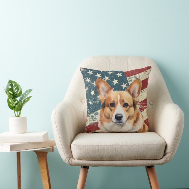 Grunge USA Flag Corgi Dog Kissen (Stuhl )