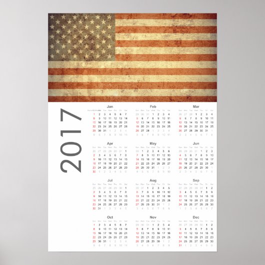Grunge USA Flag Kalender 2017 Poster (Vorne)