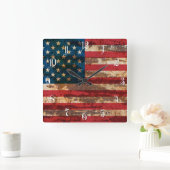 Grunge USA Flagge Quadratische Wanduhr (Zuhause)