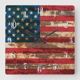 Grunge USA Flagge Quadratische Wanduhr