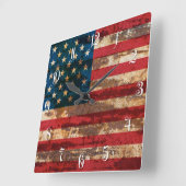 Grunge USA Flagge Quadratische Wanduhr (Winkel)