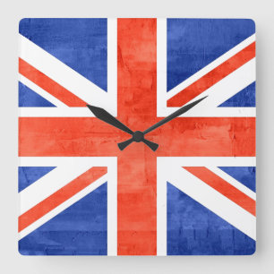Grunge Vereinigtes Königreich Flagge Quadratische Wanduhr
