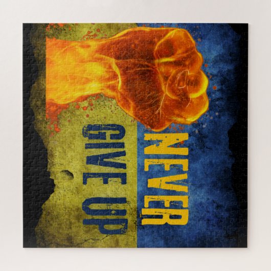 Grunge vergib nie die Ukraine mit Flammen Puzzle (Horizontal)