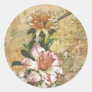 Grunge Vintage Antik Blumen Dekor Runder Aufkleber