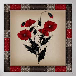 Grunge Vintage Retro-Pappi, rote Blume Poster