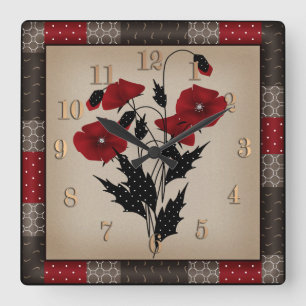 Grunge Vintage Retro-Pappi, rote Blume Quadratische Wanduhr
