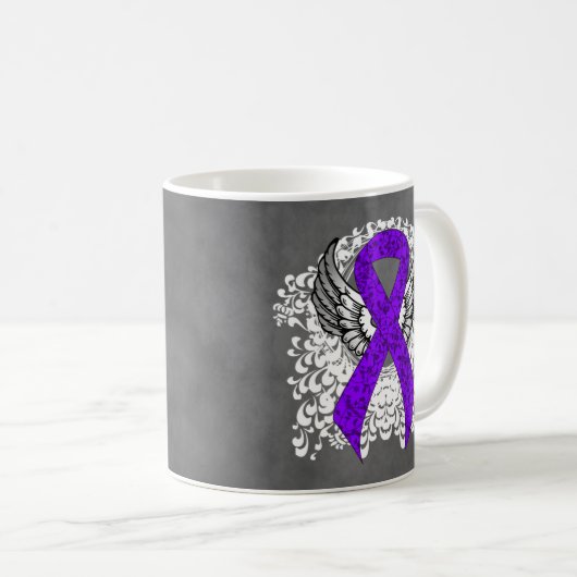 Grunge Violet Ribbon Wings, Hodgkin-Lymphom Kaffeetasse (VorderseiteRechts)