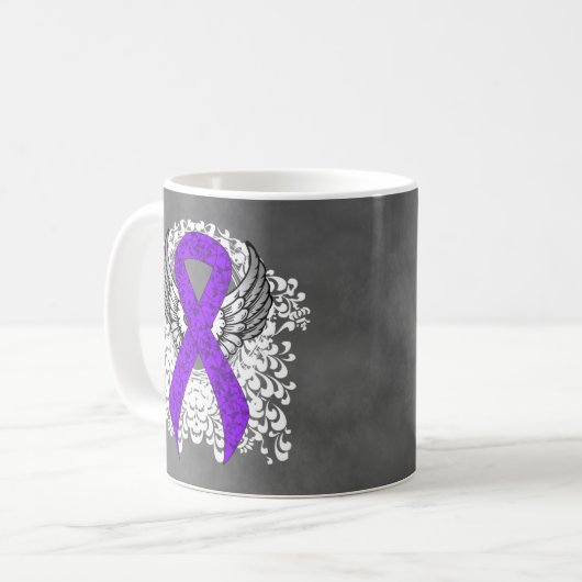 Grunge Violet Ribbon Wings, Hodgkin-Lymphom Kaffeetasse (Vorderseite Links)