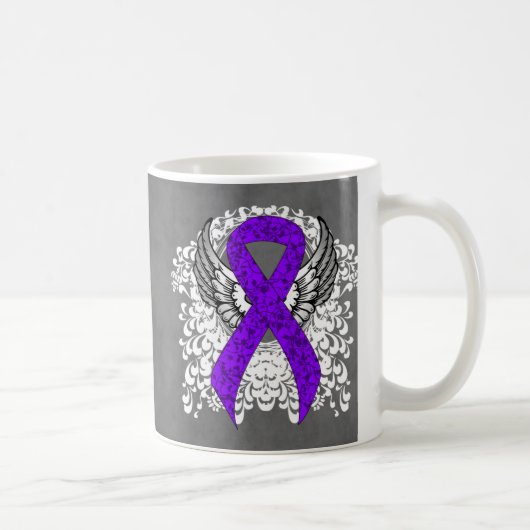 Grunge Violet Ribbon Wings, Hodgkin-Lymphom Kaffeetasse (Rechts)