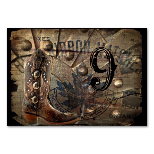 Grunge Wagon Wheel Western Cowboy Hochzeit Tischnummer (Vorderseite)