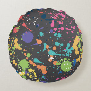 Grunge Wasserfarbe: Farbenfrohe Flecken Muster. Rundes Kissen