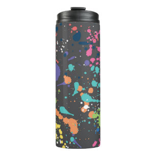 Grunge-Wasserfarbe: Farbige Flecken Muster. Thermosbecher