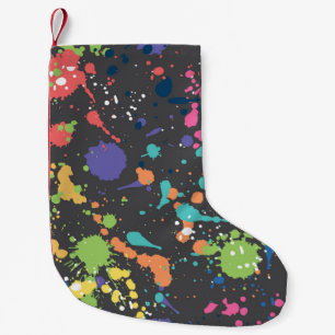 Grunge-Wasserfarbe: Farbige Fleckenmuster. Kleiner Weihnachtsstrumpf